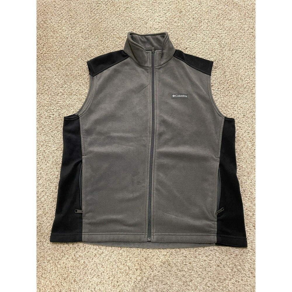 Columbia Gray / Black Fleece Vest Sweater Mens Size Large Hiking